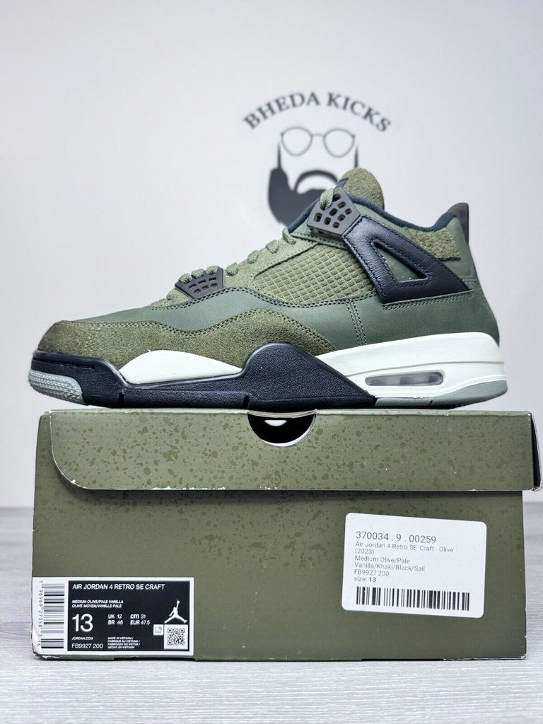 Size 13 - Nike Air Jordan 4 SE Retro Low Craft Olive Mens Green Black FB9927-200