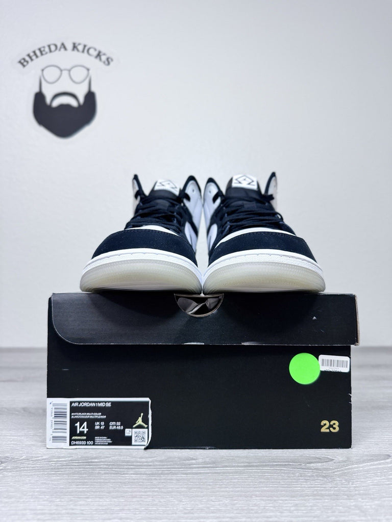 Size 14 - Nike Air Jordan 1 Mid Diamond White Black DH6933-100 Mens Sneakers