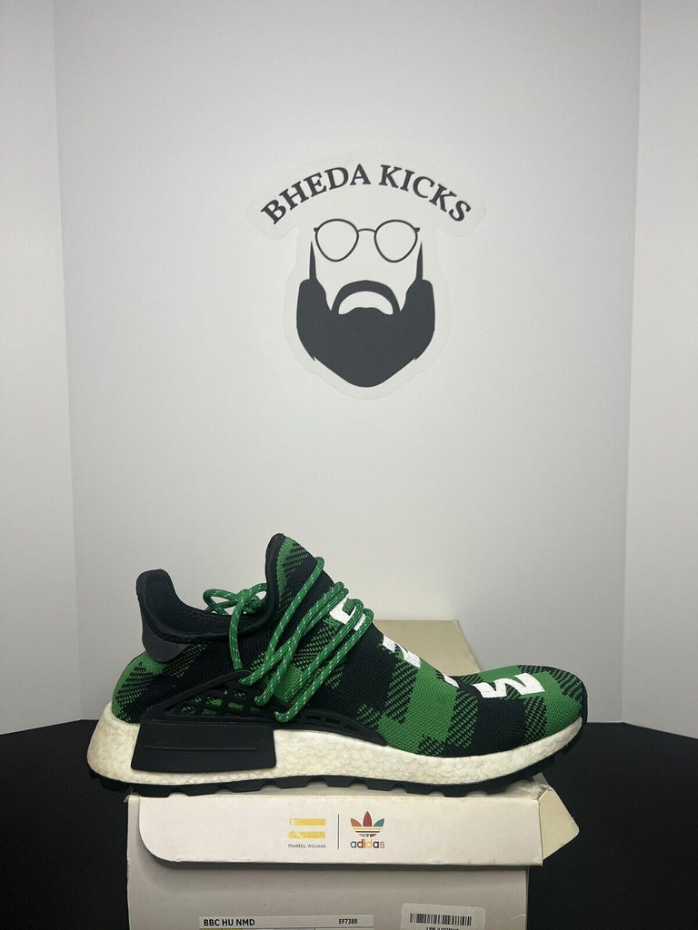 Adidas NMD Hu Pharrell x BBC Green Plaid EF7388 Preowned Rare Mens Size 12.5