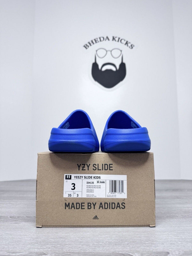 Size 3Y - Adidas Yeezy Slide Azure ID4135 Youth Kids D4135 Blue NEW DS