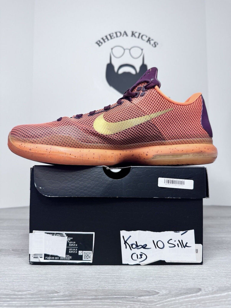 Size 13 - Nike Kobe 10 Silk 705317-676 Preowned Authentic Og Orange Gold Purple