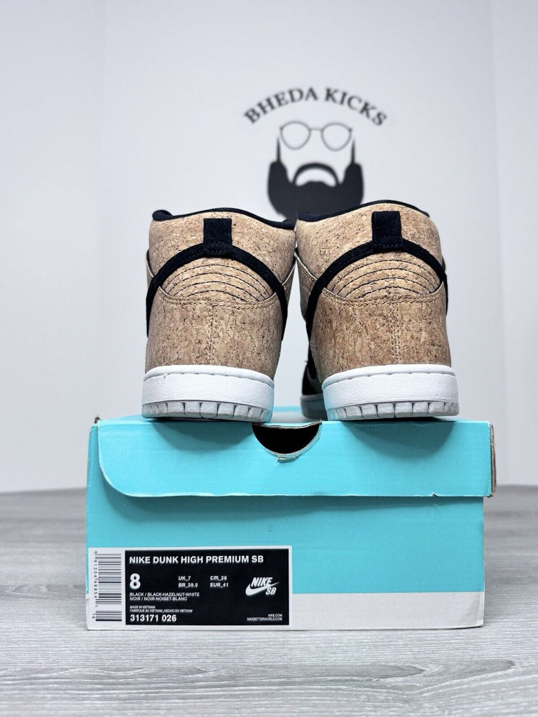 Size 8 - Nike SB Dunk High Cork 313171-026 Black Hazelnut White Preowned