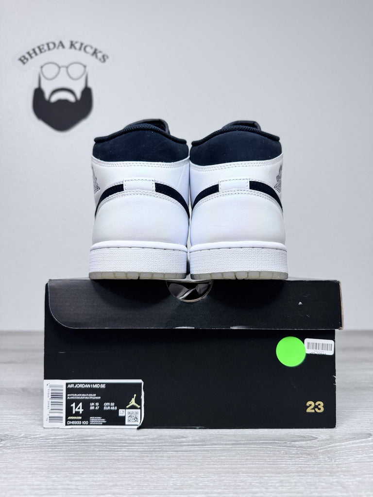 Size 14 - Nike Air Jordan 1 Mid Diamond White Black DH6933-100 Mens Sneakers