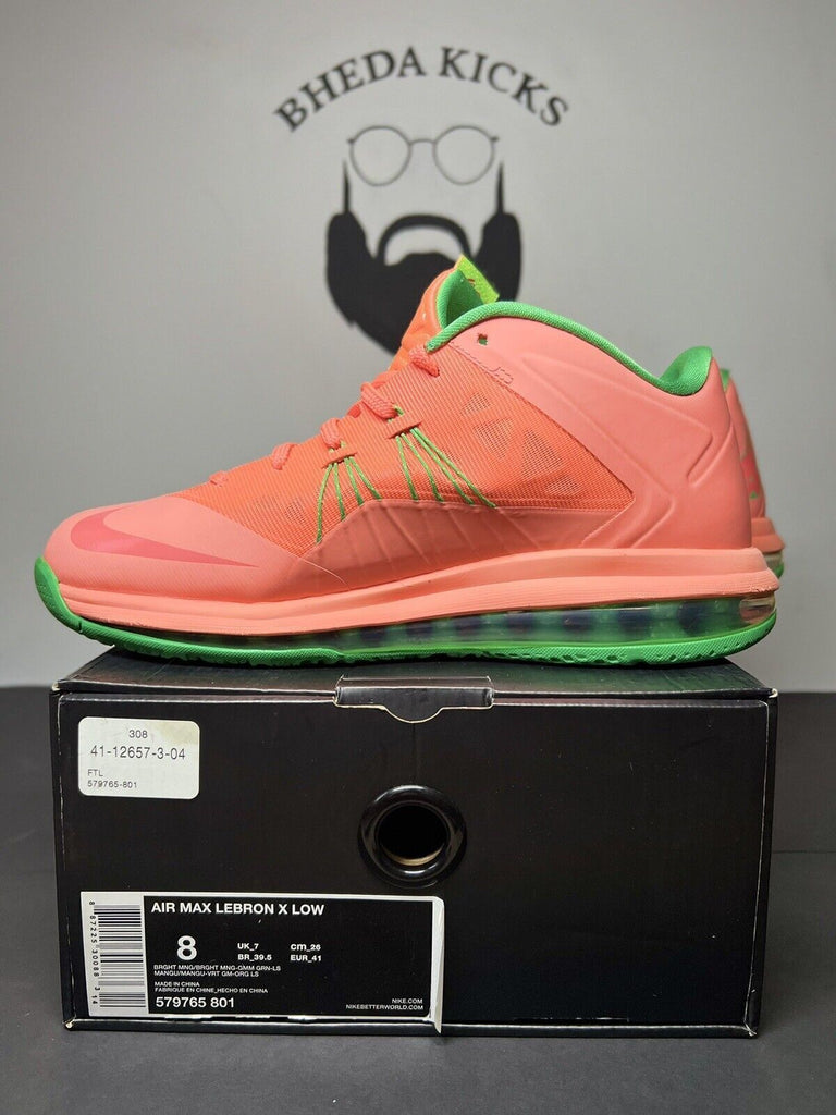 CRISP NIKE AIR MAX LEBRON 10 X LOW “WATERMELON” SNEAKERS 579765-801, SIZE 8