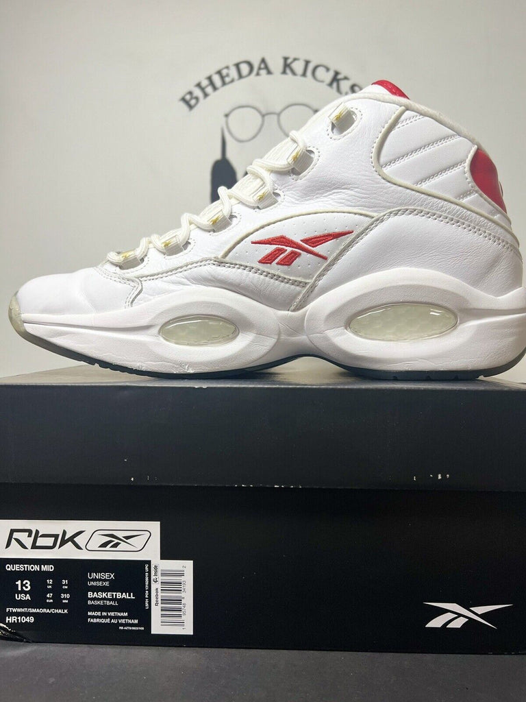 Reebok Question Mid Men's Sneakers Basketball Shoes White Red GX0230 Size 13