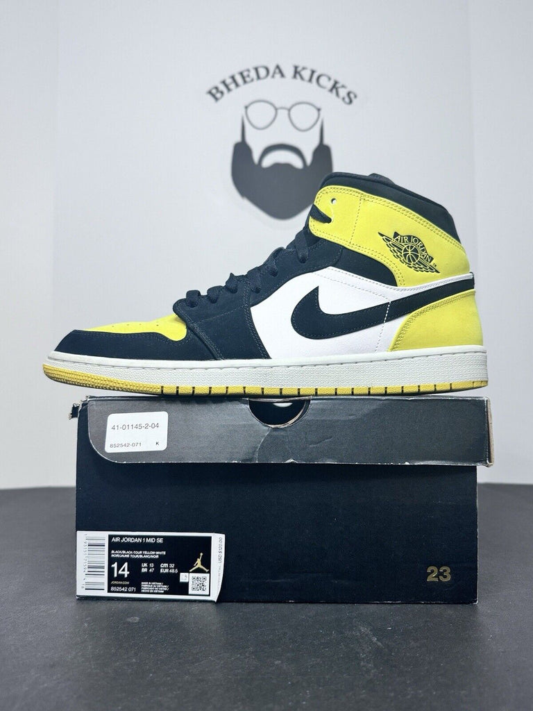 Size 14 - Air Jordan 1 SE Mid Yellow Toe 852542-071 Preowned Authentic Rare