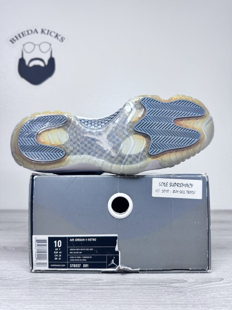 Size 10 - Nike Air Jordan 11 XI Retro Cool Grey 2010 Grey White 378037-001 PADS