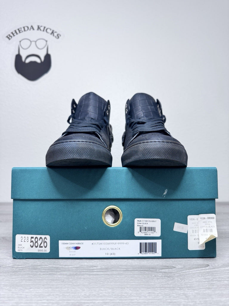 Size 43 EU/10 US - Buscemi Black Leather 100MM Sneaker W/ Gold Padlock Buckles