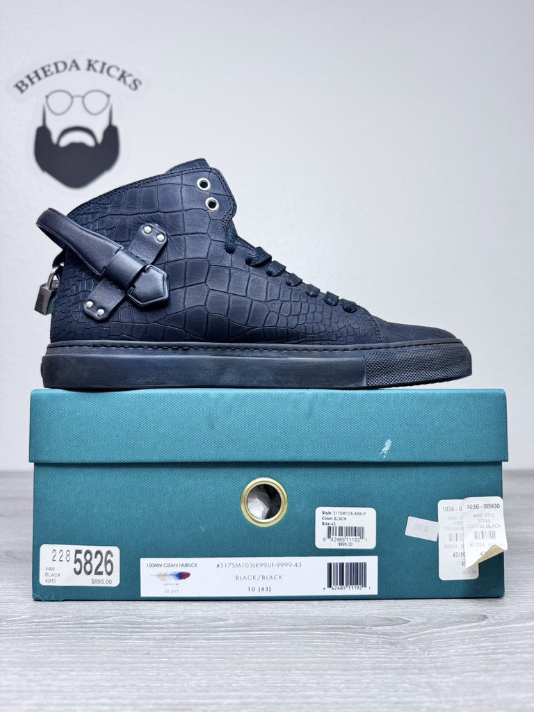 Size 43 EU/10 US - Buscemi Black Leather 100MM Sneaker W/ Gold Padlock Buckles