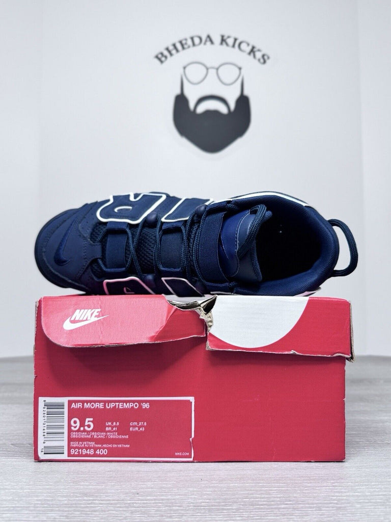 Size 9.5 - Nike Air More Uptempo '96 Obsidian Navy White 921948-400 CLEAN