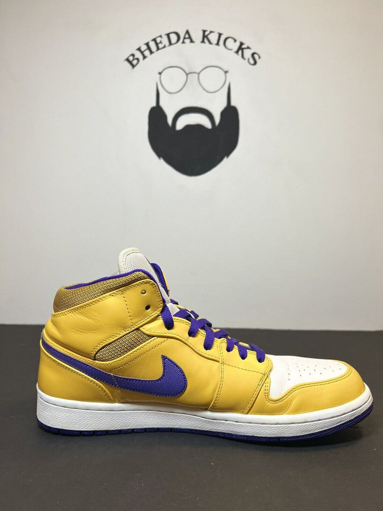 Nike Air Jordan 1 Mens Size 12 Lakers Yellow Purple Mens Shoe 554724-708 Rare