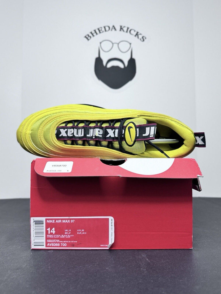 Size 14 - Nike Air Max 97 Bright Citron Yellow Black Sneakers AV8368-700