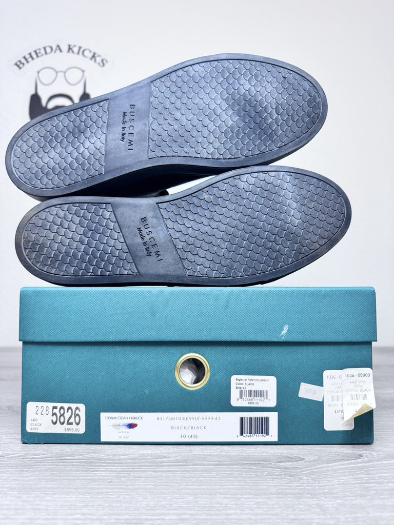 Size 43 EU/10 US - Buscemi Black Leather 100MM Sneaker W/ Gold Padlock Buckles