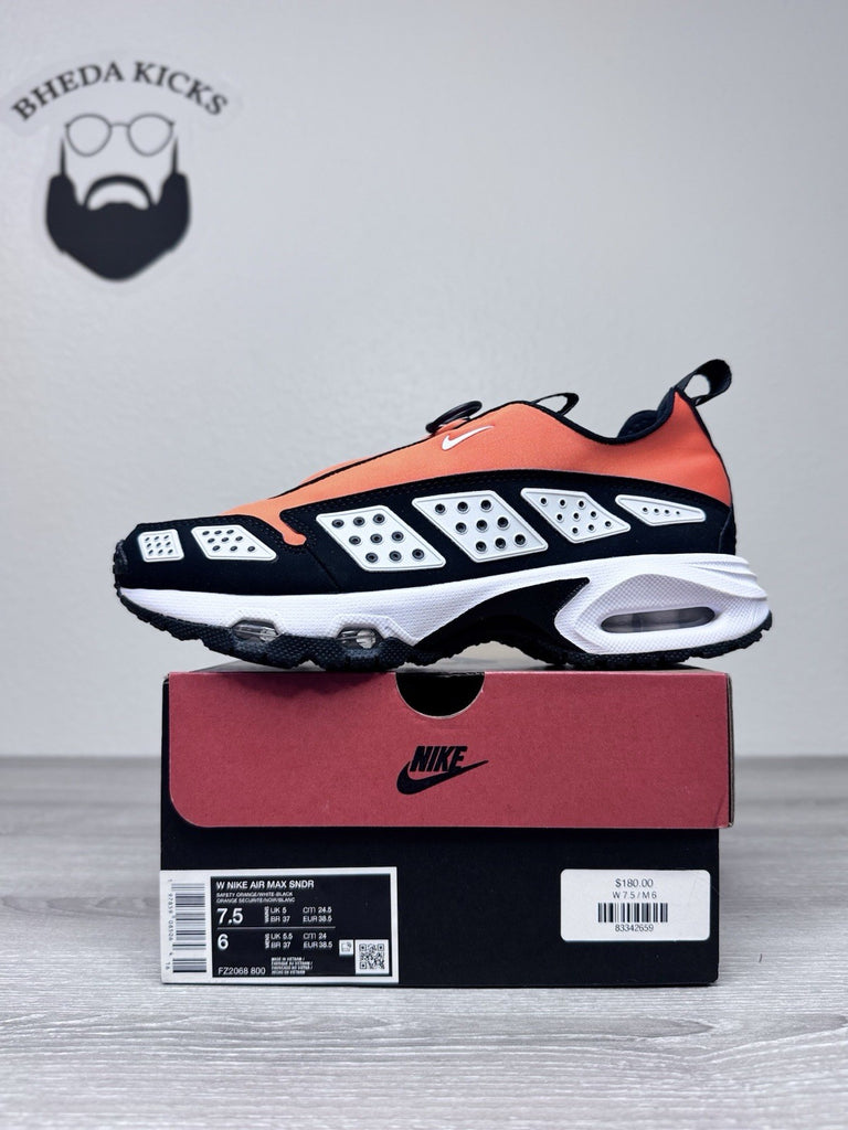 Size 7.5W/6M - Nike FZ2068-800 Women's Air Max SNDR Safety Orange Black New