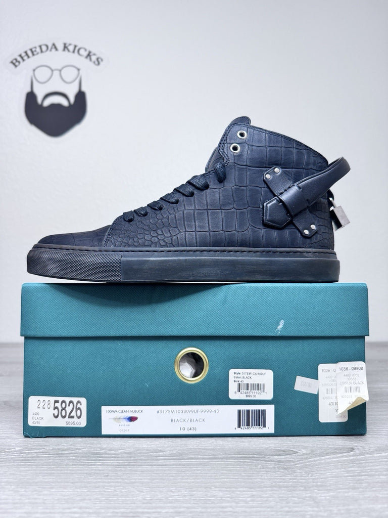 Size 43 EU/10 US - Buscemi Black Leather 100MM Sneaker W/ Gold Padlock Buckles