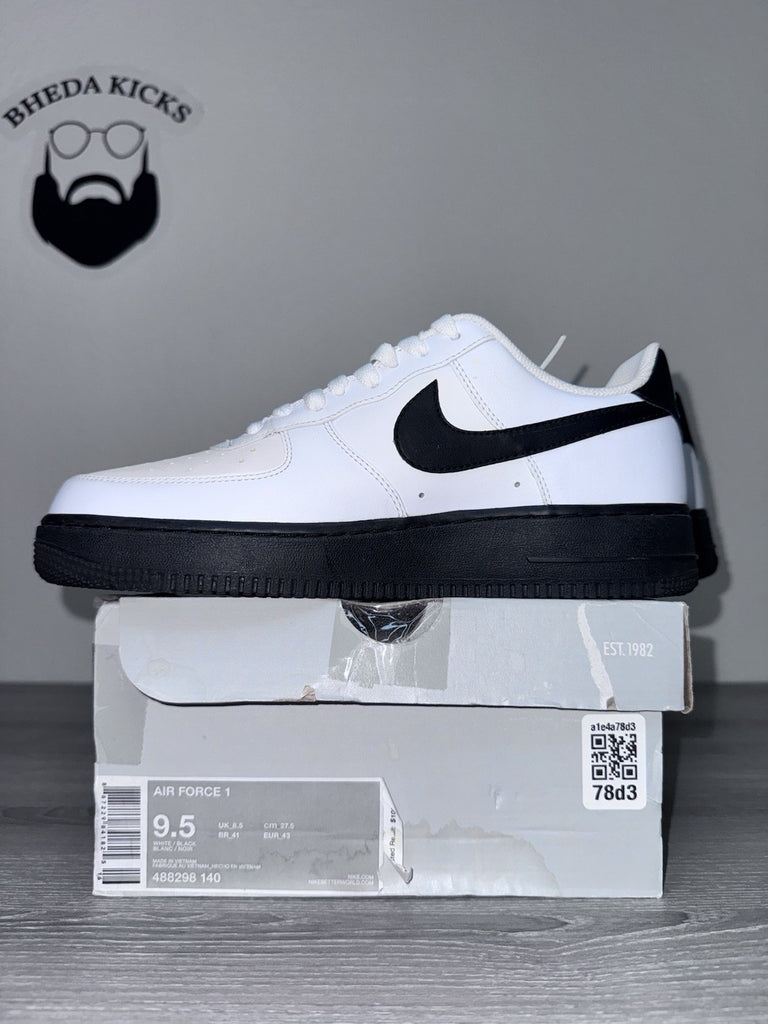 Size 9.5 - Nike Air Force 1 White Black Midsole 488298-140 Authentic NEW DS