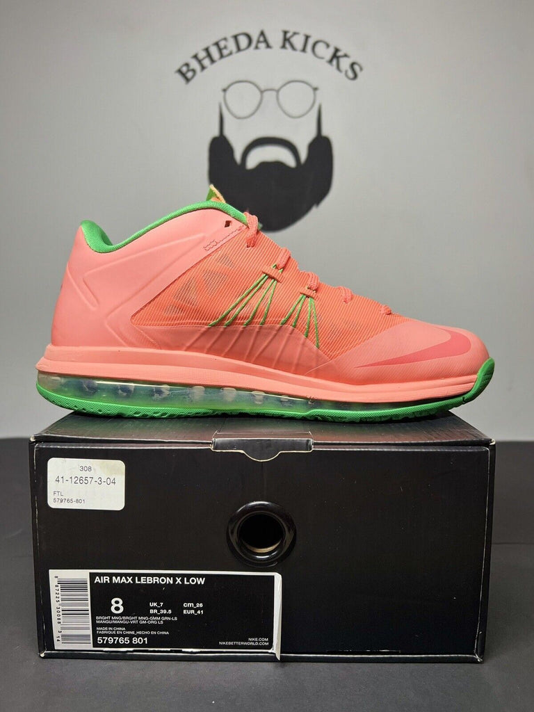 CRISP NIKE AIR MAX LEBRON 10 X LOW “WATERMELON” SNEAKERS 579765-801, SIZE 8