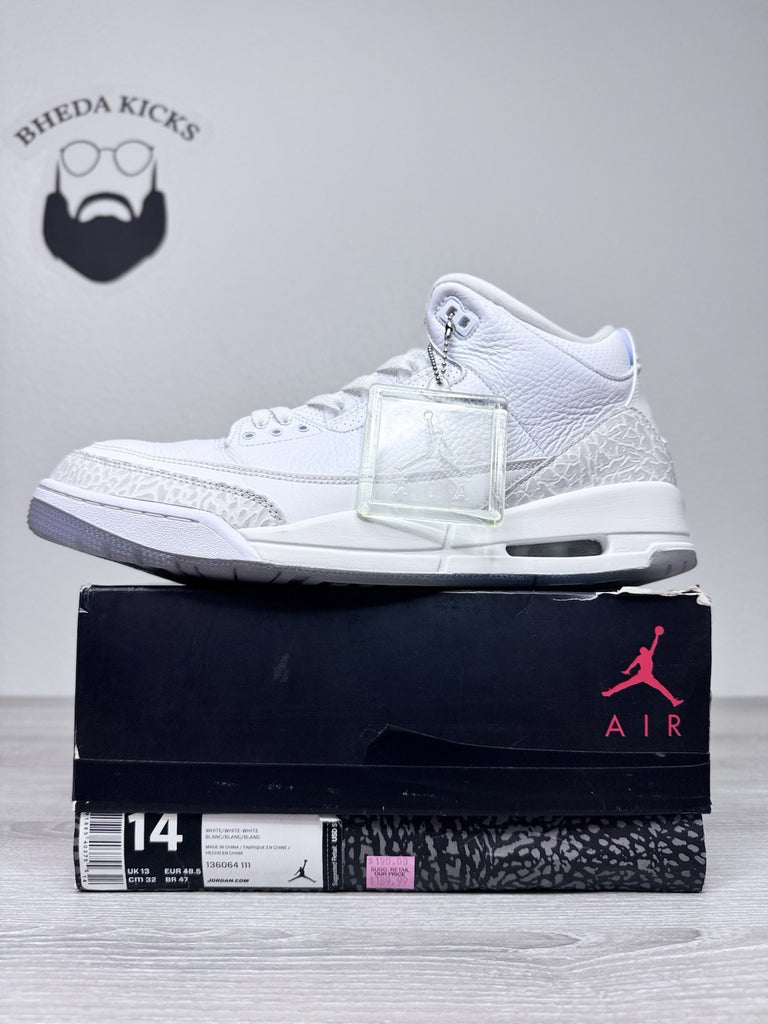Size 14 - Nike Air Jordan 3 Retro Triple White 136064-111 Preowned Authentic