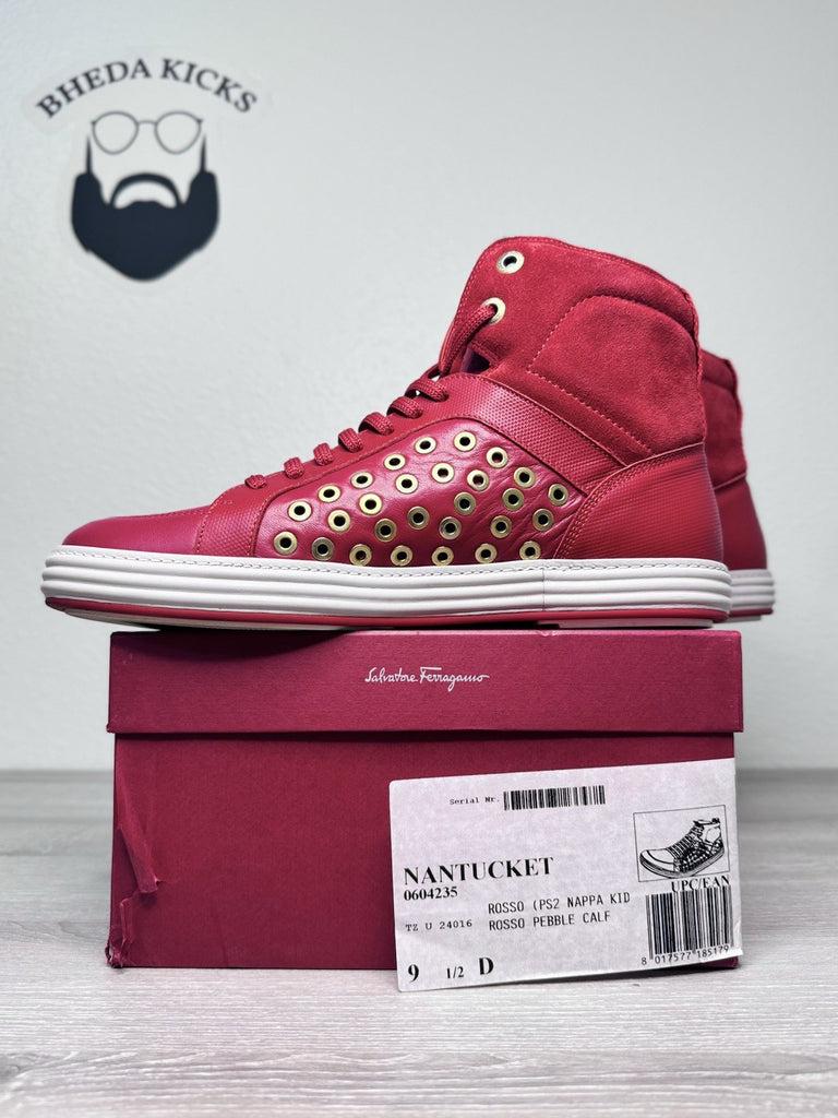 Size 9.5 - Salvatore Ferragamo Embellished Nantucket Rosso Nappa Red Preowned