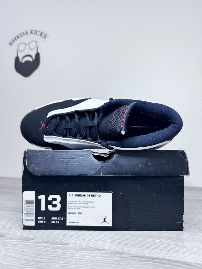 Size 13 - Air Jordan Black Toe 2014 Retro White Sneakers 487471-102 Preowned
