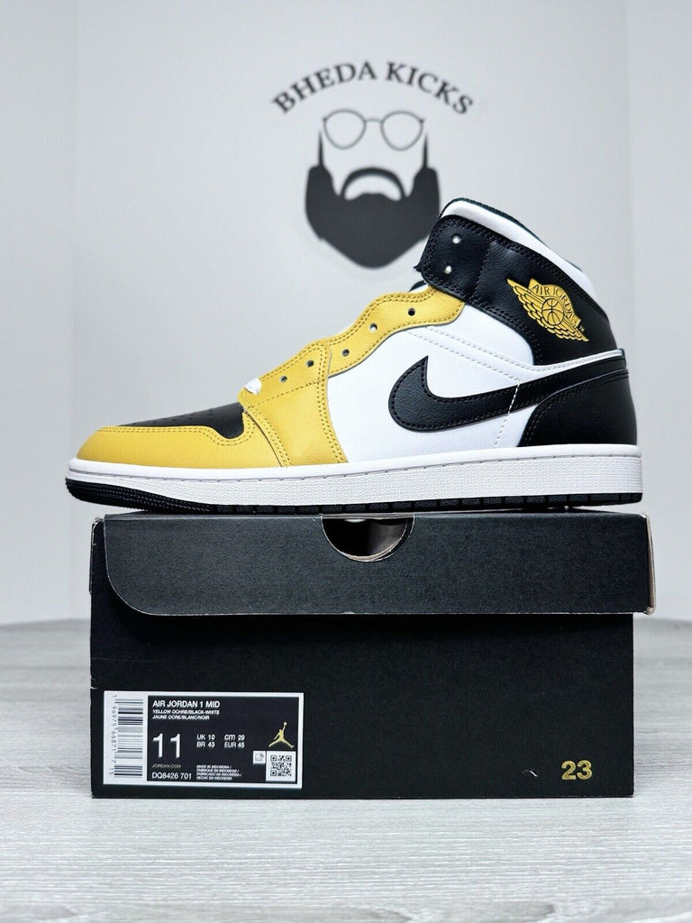 Size 11 - Nike Air Jordan 1 Mid Yellow Ochre White Black DQ8426-701 NEW DS