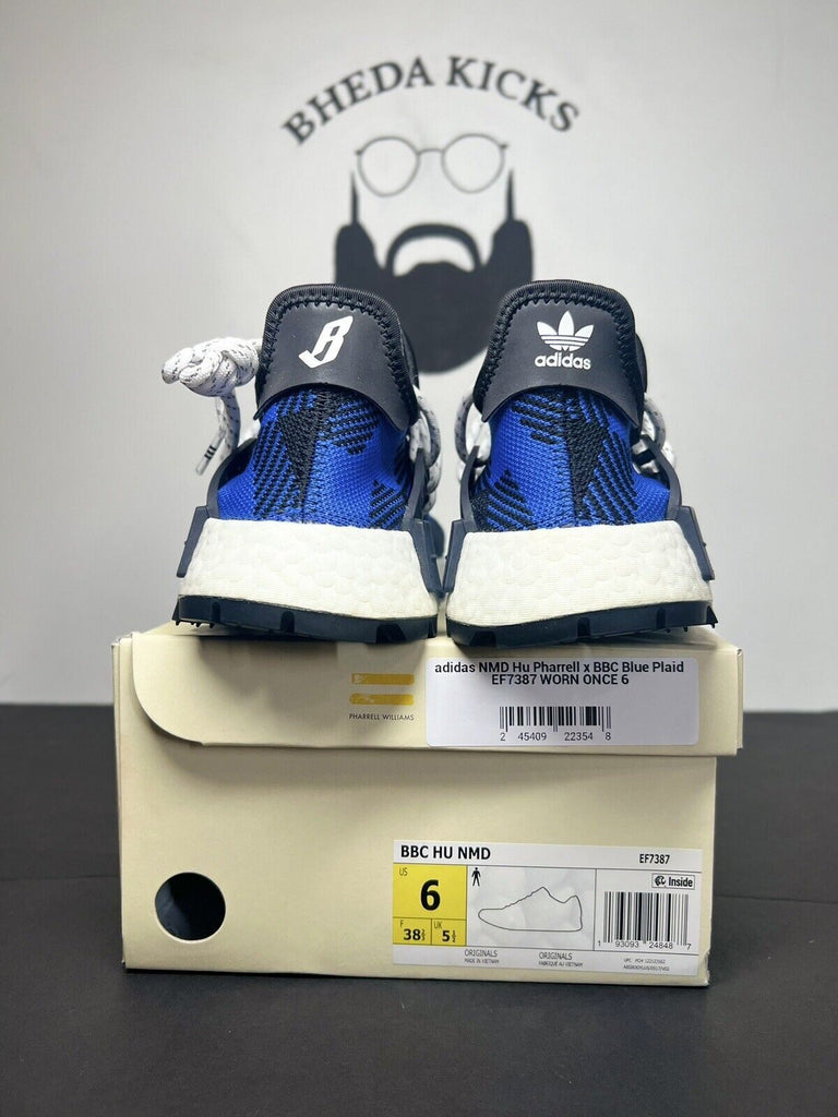 Adidas NMD Hu Pharrell x BBC Blue Plaid DS size 6 Sneakers (EF7387) Preowned Og