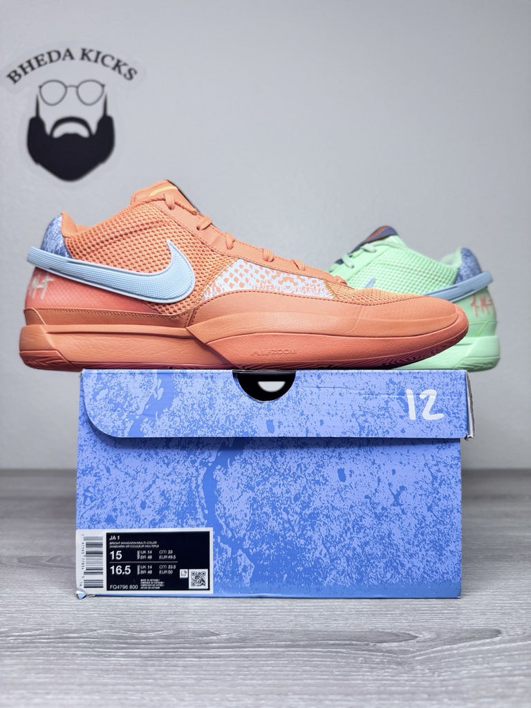 Size 15 - Nike Ja 1 Mismatched Bright Mandarin Orange Green FQ4796-800 Preowned