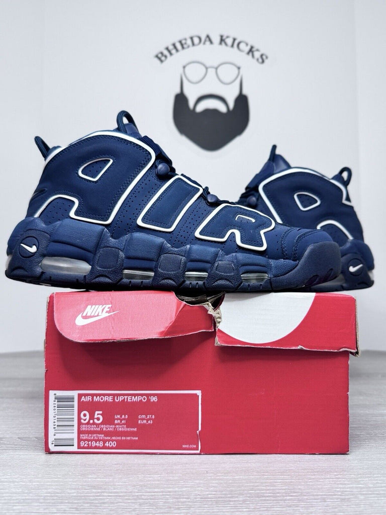 Size 9.5 - Nike Air More Uptempo '96 Obsidian Navy White 921948-400 CLEAN