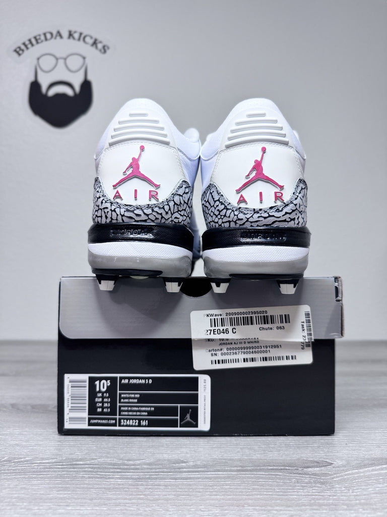 Size 10.5 - Nike Air Jordan 3 D Retro White Cement Football Cleats 324822-161 DS