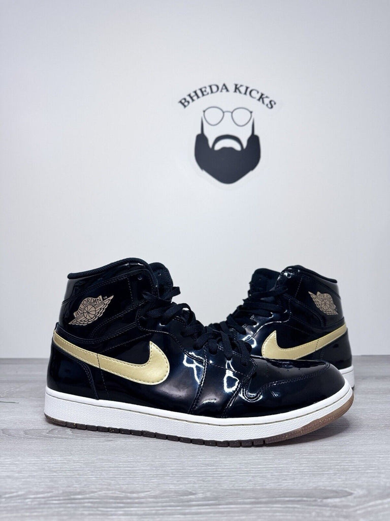 Size 14 - Nike Jordan 1 Retro High OG Black Gold PL 555088-019 Gold Preowned