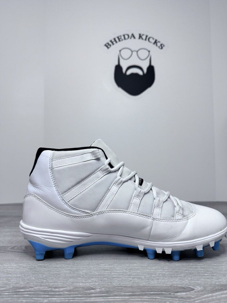 Size 12 - Air Jordan 11 Retro TD Columbia White Blue Football Cleats AO1561-117