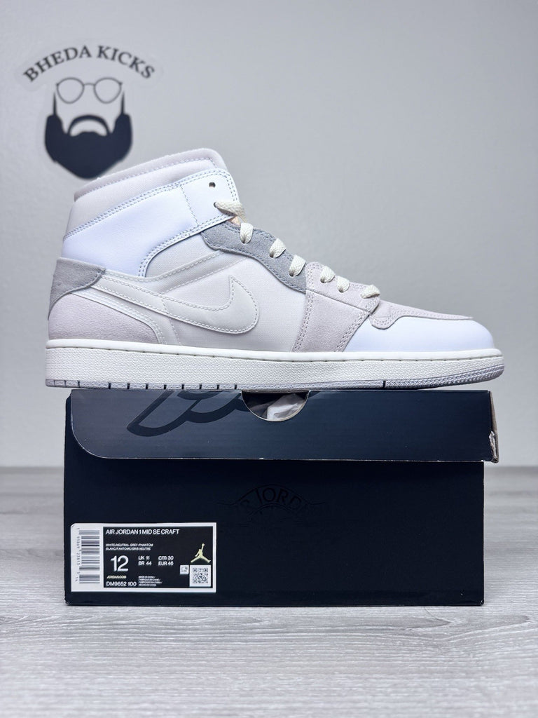 Size 12 - Jordan 1 Mid SE Craft White 2022 Suede Grey Leather DM9652-100 NEW DS
