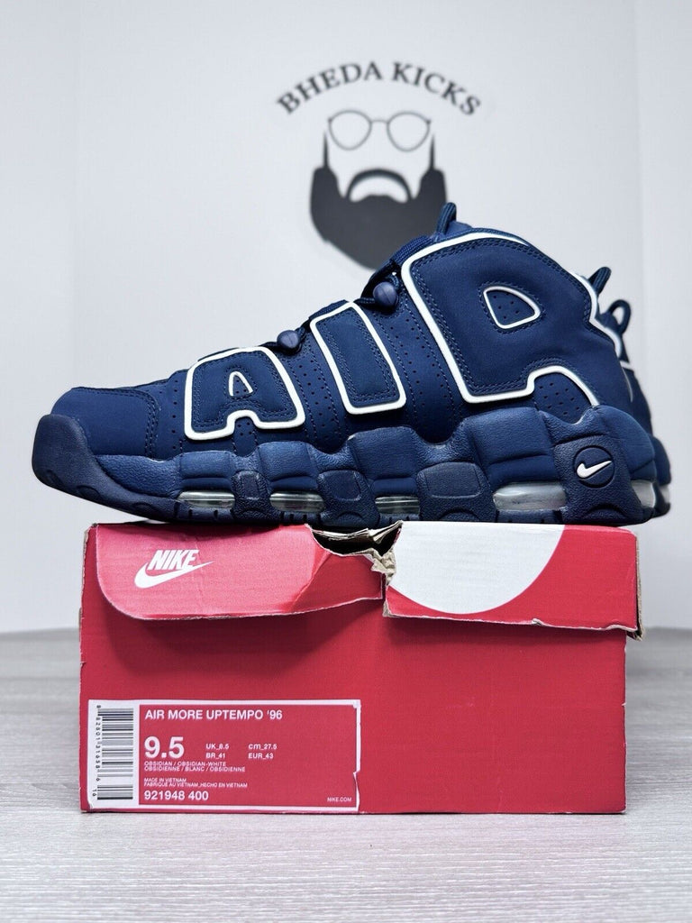 Size 9.5 - Nike Air More Uptempo '96 Obsidian Navy White 921948-400 CLEAN