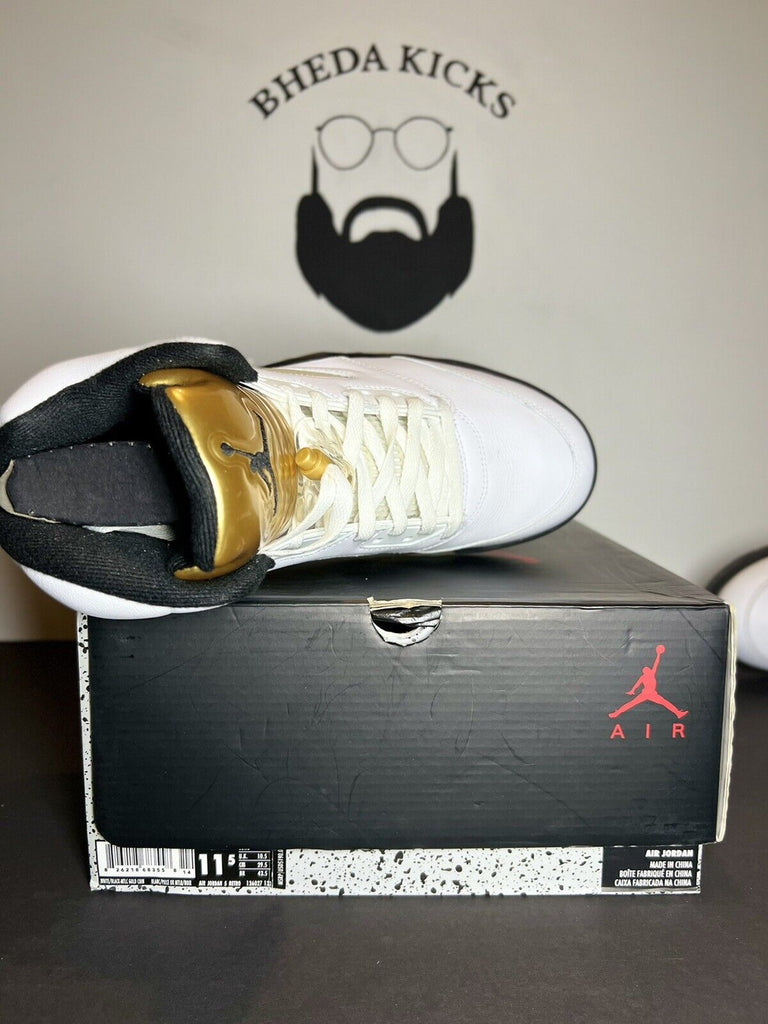 Nike Air Jordan 5 Retro White Black Olympic Gold Medal Coin 136027-133 Size 11.5