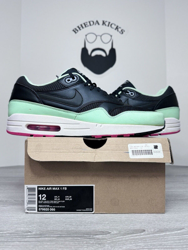 Size 12 - Nike Air Max 1 FB Yeezy Fresh Mint Flash Pink 579920-066 2013