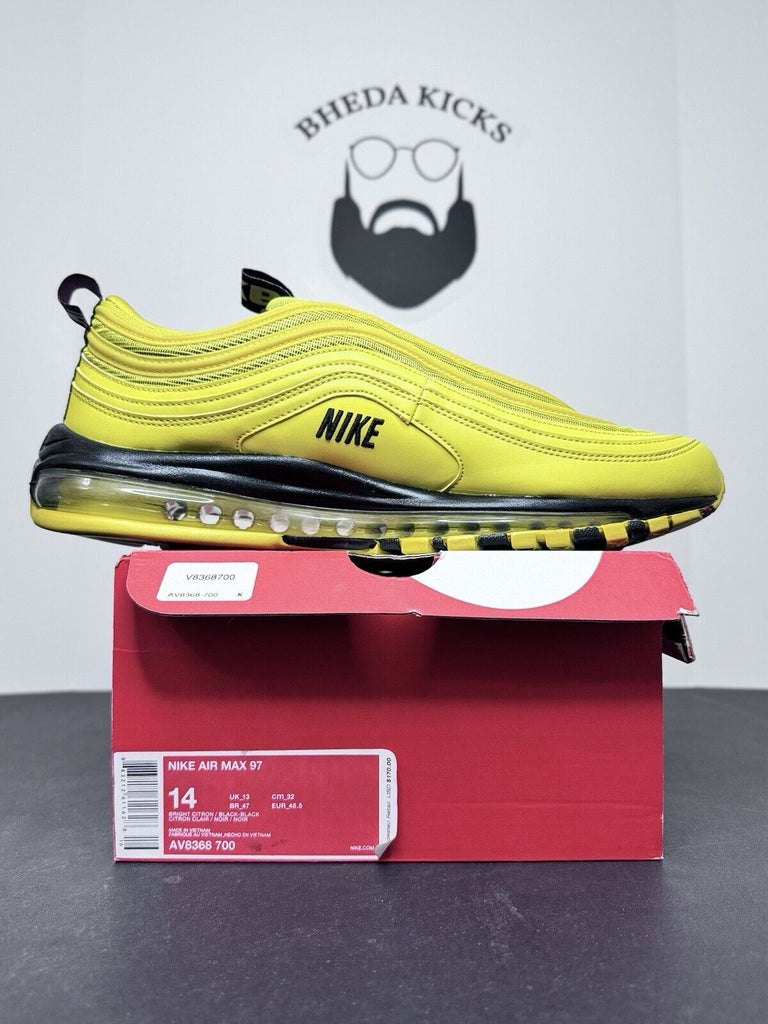 Size 14 - Nike Air Max 97 Bright Citron Yellow Black Sneakers AV8368-700