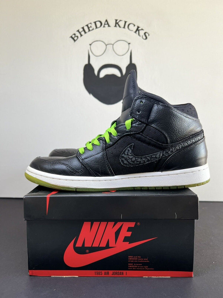 Nike Air Jordan 1 Mid Retro Phat Black Action Green Size 11 Sneakers 364770-007