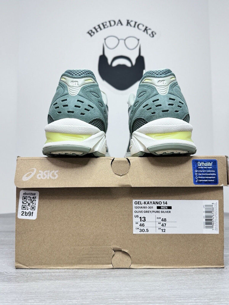 Size 13 - Asics Mens GEL-Kayano 14 Shoes Green Silver Dip Dye 1201A161-301