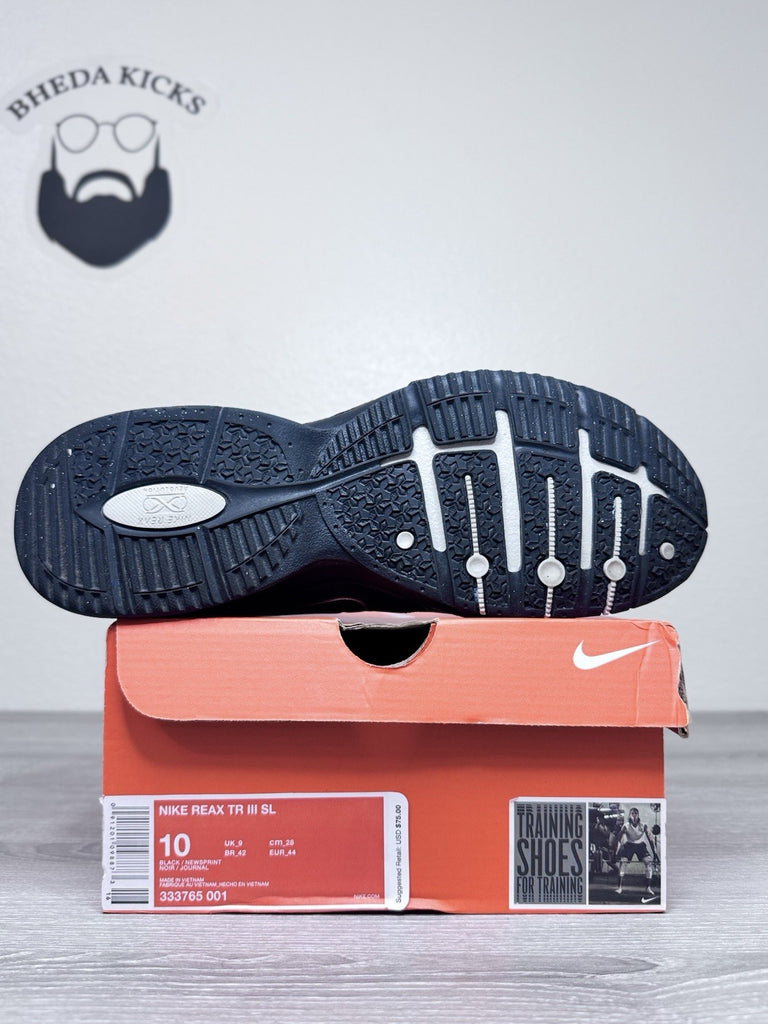 Size 10 - Nike Men’s Reax TR 3 333765-001 Black Running Shoes Lace Up Low Top