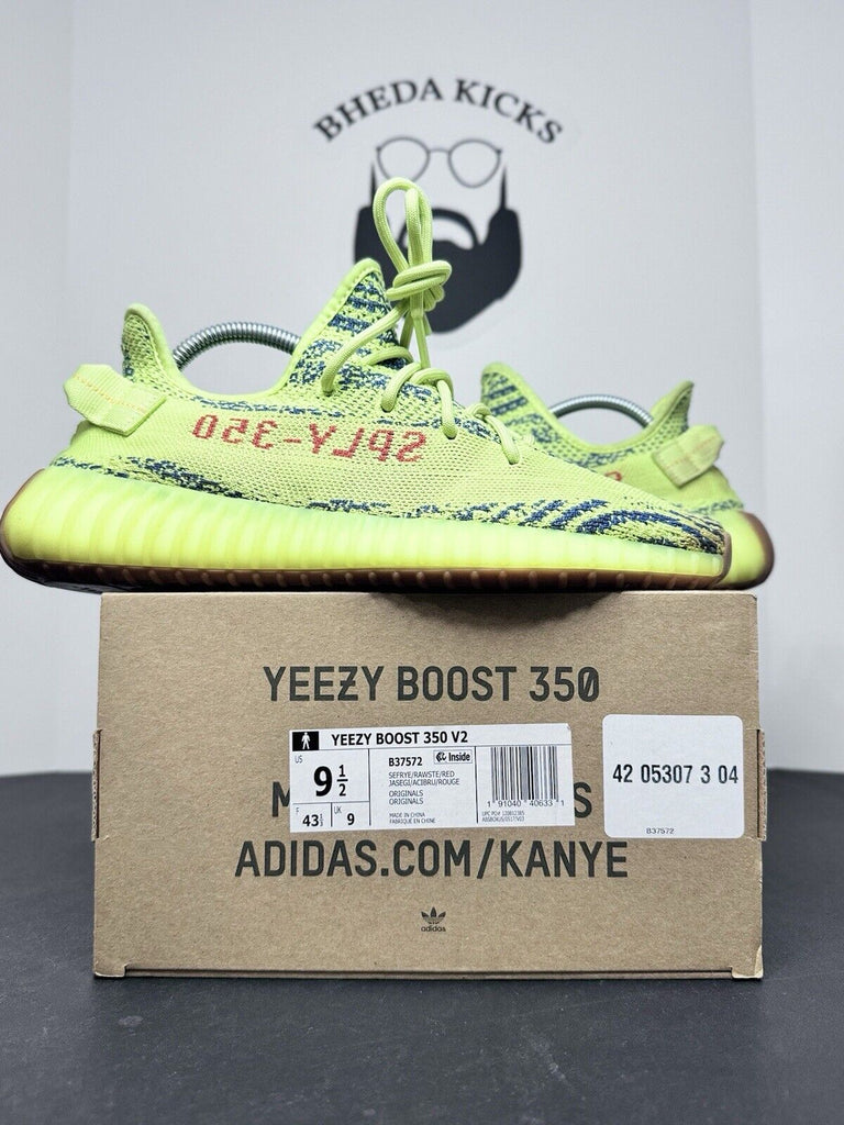 Adidas Yeezy Boost 350 V2 Semi Frozen Yellow Green B37572 Men’s Size 9.5