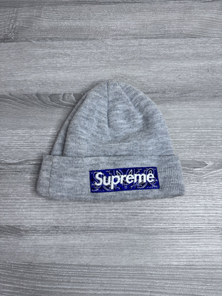 Supreme New Era Heather Grey Blue Bandana Box Logo Beanie Preowned