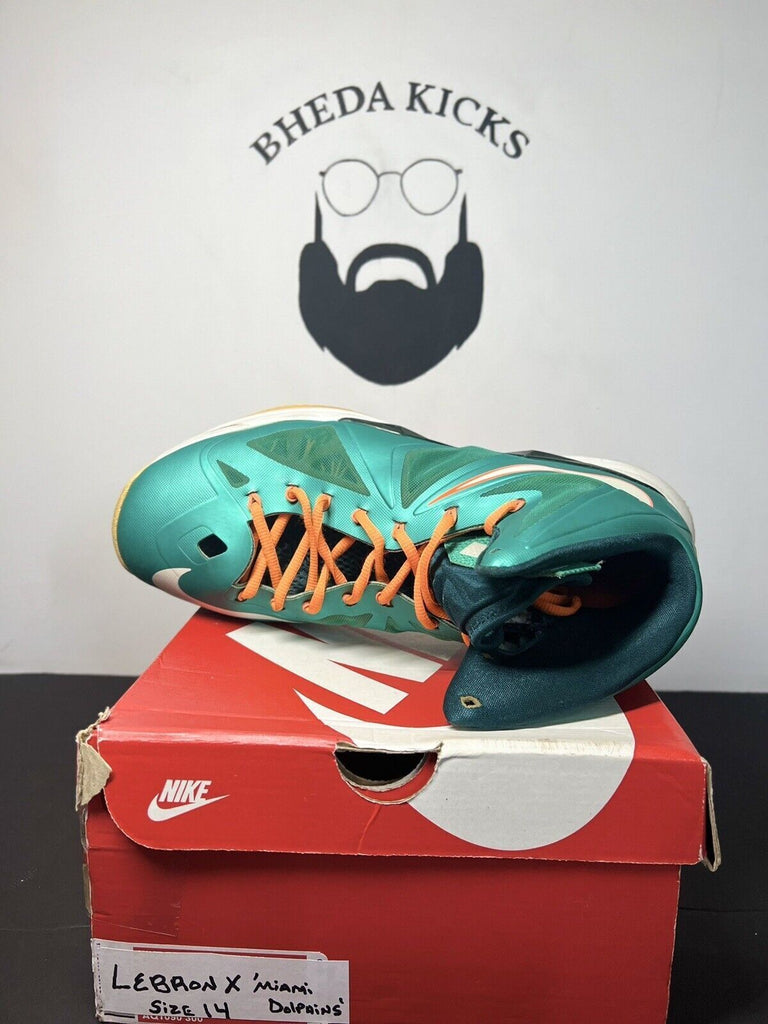 Nike Lebron 10 X Miami Dolphins White Teal Orange 541100-302 Mens Size 14