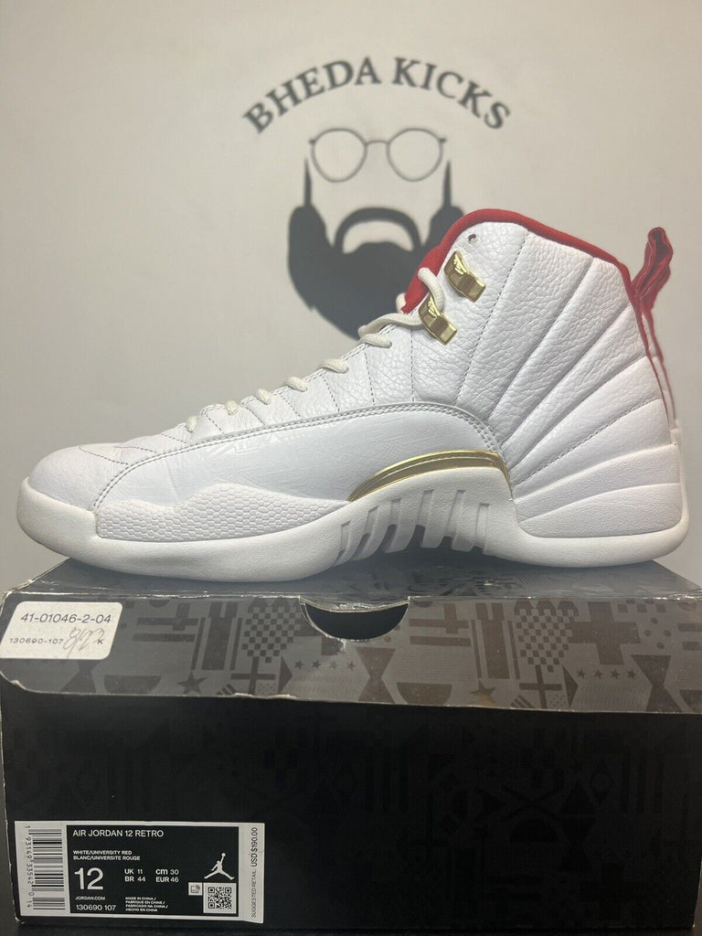 Nike Air Jordan 12 FIBA Men Shoes White University Red Gold 130690-107 Size 12