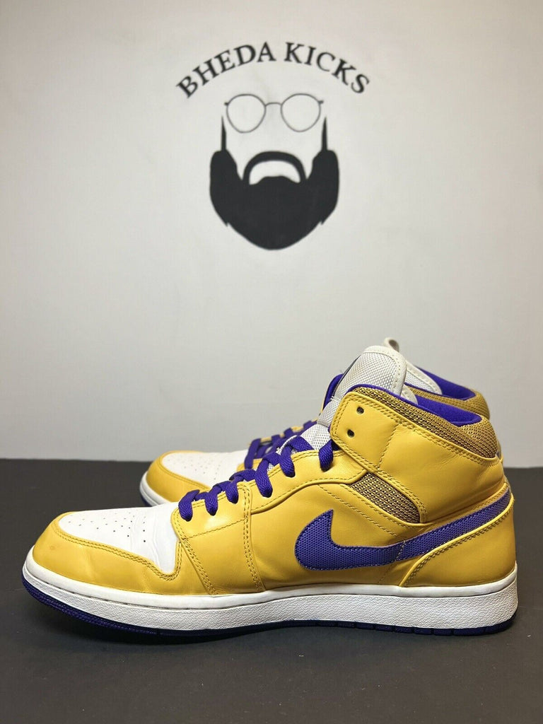 Nike Air Jordan 1 Mens Size 12 Lakers Yellow Purple Mens Shoe 554724-708 Rare