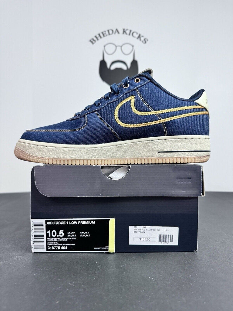 NEW Nike Air Force 1 Low Premium Denim Gum Limited Edition 318775-404 Size 10.5