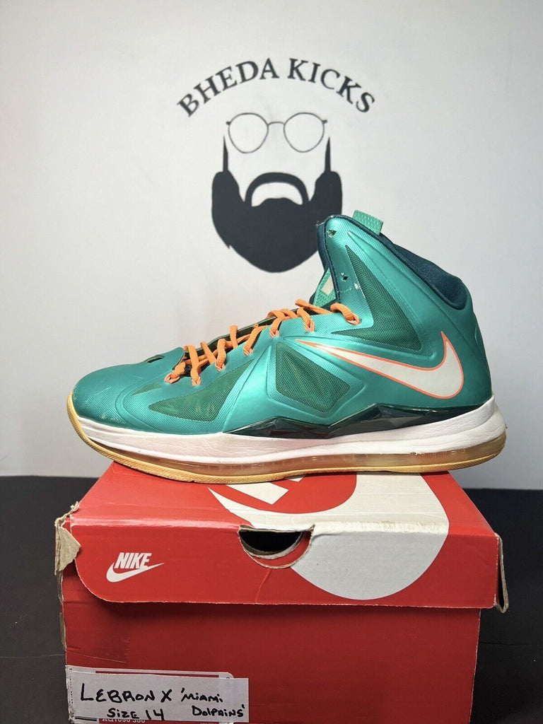 Nike Lebron 10 X Miami Dolphins White Teal Orange 541100-302 Mens Size 14