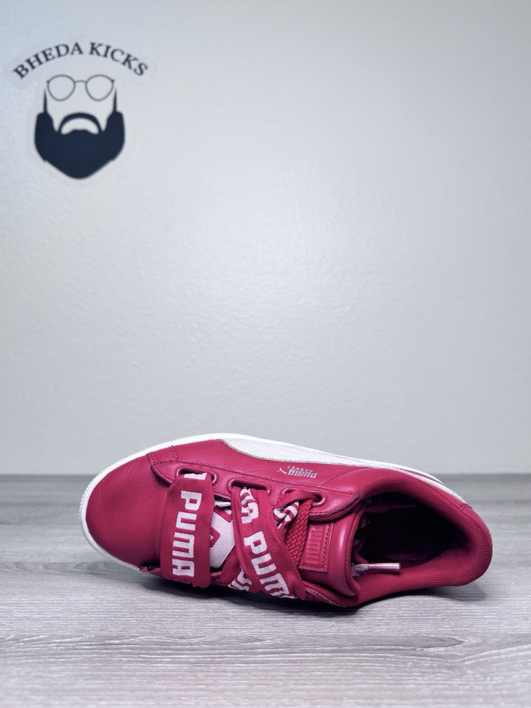 Size 8.5W - Puma Basket Heart 364082-03 Red White Classic Bow Women Ribbon Laces