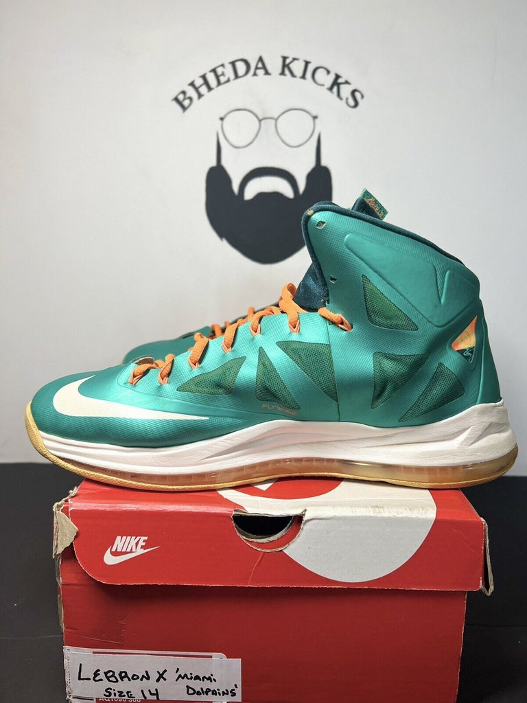 Nike Lebron 10 X Miami Dolphins White Teal Orange 541100-302 Mens Size 14