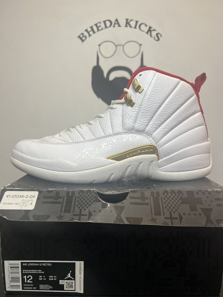 Nike Air Jordan 12 FIBA Men Shoes White University Red Gold 130690-107 Size 12