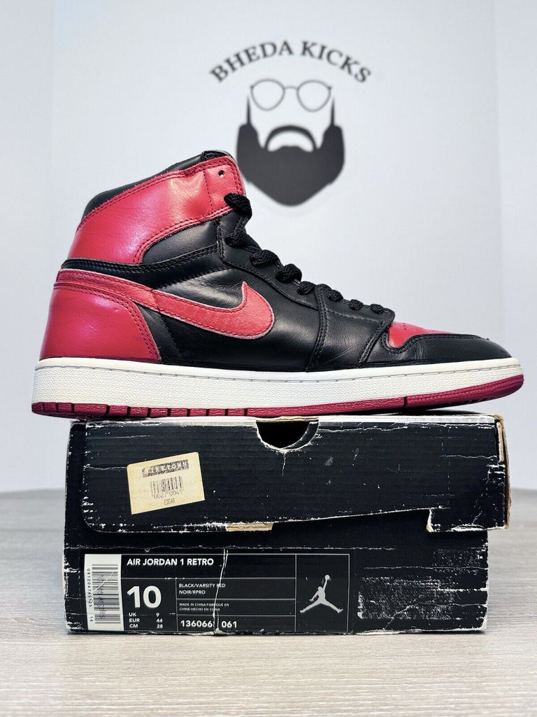 Size 10 - Air Jordan 1 Retro Bred 2001 Black Red Rare 136066-061 Preowned